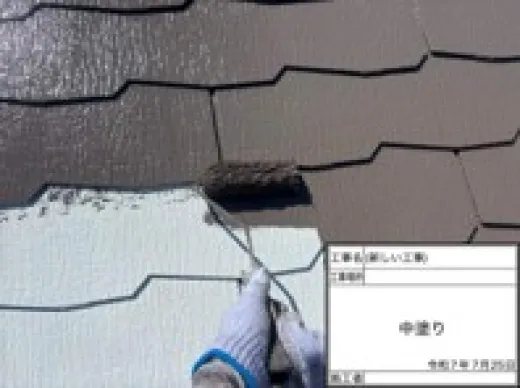 屋根塗装 - 中塗り